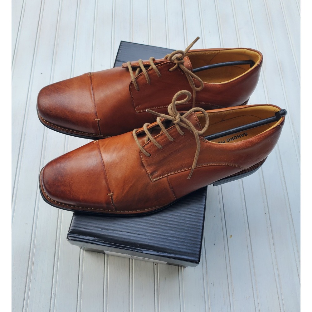Sandro Moscoloni Hash Mens Tan Brown Leather Cap Toe Oxford Dress Shoes 12D